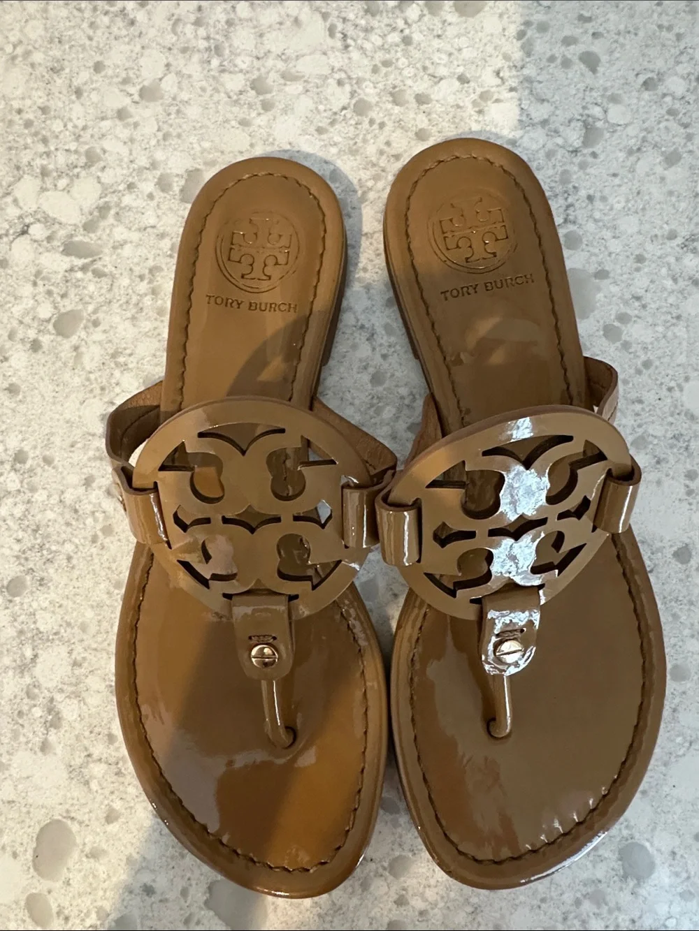 Tory Burch Sand Patent Leather Miller Sandals Size 7 1/2